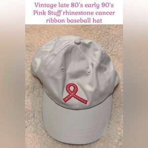 Vintage late 80’s early 90’s Pink Stuff rhinestone cancer ribbon baseball hat
